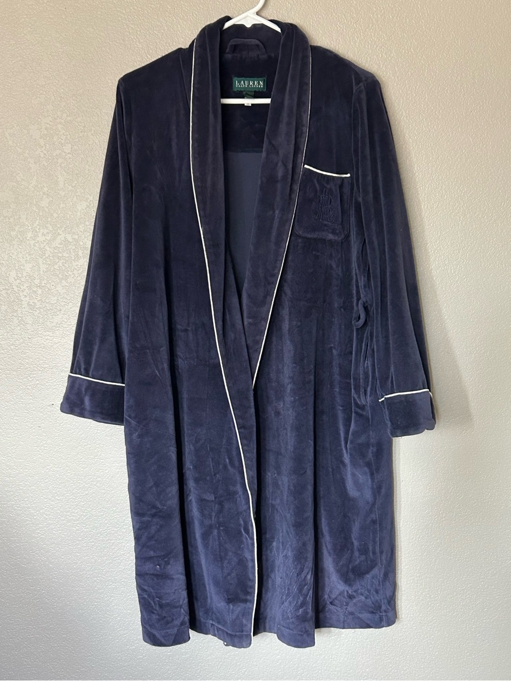Lauren Ralph Lauren Men's Navy Blue Velour Shawl Collar Bathrobe Sz M
